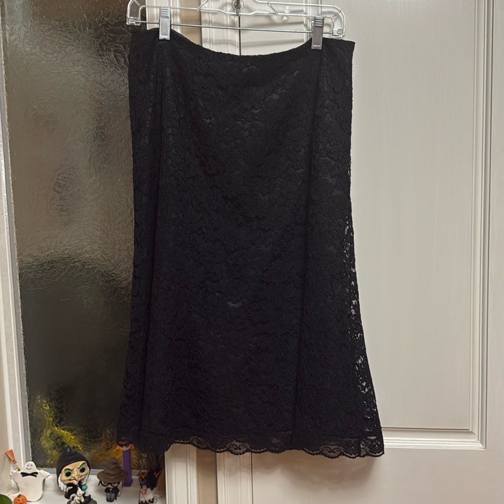 Black lace A-line skirt